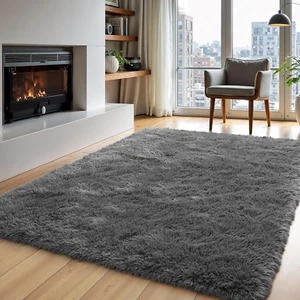 Area Rugs for Living Room Grey Rugs for Bedroom 4X6 Carpet Fluffy Furry Soft ... - Picture 1 of 1