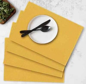 Cotton Reusable Rectangular Place mat, Pack of 4, Color - Yellow, Fast Shipping - Picture 1 of 4