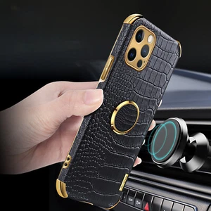 For iPhone 16 Pro Max 15 14 13 12 Magnetic Ring Stand PU Leather Slim Hard Case - Picture 1 of 17