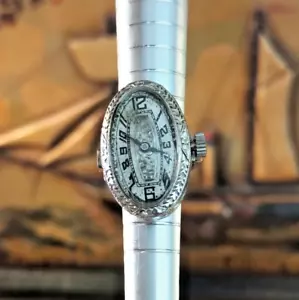 Antique 18k white gold, Ring watch, pendant! 15 jewels, Rare. - Picture 1 of 12