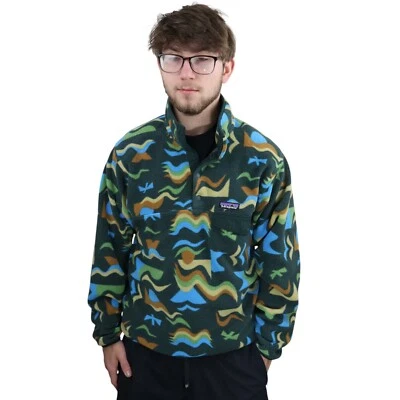 Vintage Patagonia Synchilla Snap-T Fleece Mens Small Green Aztec Arctic Collage - Image 1 of 4