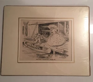 Vintage Look Comic Matted Print Canoe Boat 9 1/2x 12 - Picture 1 of 2