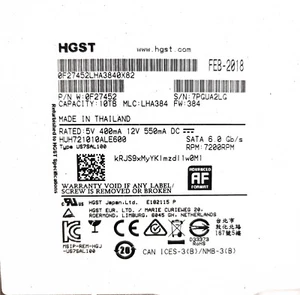 HGST Ultrastar He10 10TB,Internal,7200 RPM,3.5 inch (HUH721010ALE600) Hard Drive - Photo 1/2