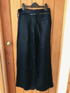 f and f ramie blend navy textured paperbag belted trousers wide drapey floaty - Picture 1 of 2