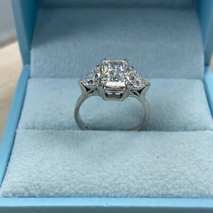 2.05 CT Lab Grown Radiant Brilliant Cut Diamond Ring 14k White Gold 3.18Ctw - Picture 1 of 14