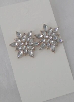 New Goldtone Crystal Super Star - Or Snowflake - Earrings Stunning Sparkly Bold - Image 1 of 3