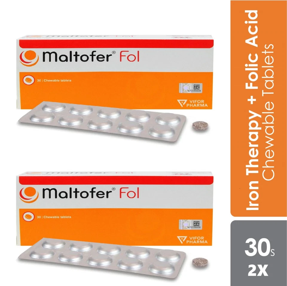2x Tabletas Masticables MALTOFER Fol (años 30) Deficiencia de Hierro Fólico Evitado ENVÍO GRATUITO Foto 1 de 1