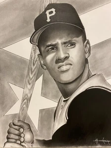 Roberto Clemente Charcoal Artwork By Arsenio Echevarria 14x17 - Picture 1 of 2