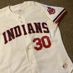 Vintage 80s Cleveland Indians #30 Joe Carter MLB Jersey Sewn Rawlings 44 Wahoo - Picture 1 of 12