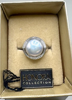 Honora 纯银白色黄玉和银色珍珠戒指 尺寸 8.25 — 第 1/4 张图片