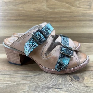 Freebird Caprice Sandalen Größe 6 hellbraun türkis Schlangenmuster Leder klobige Slipper - Bild 1 von 11