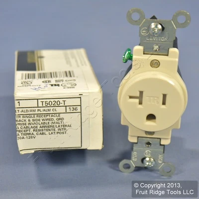 Leviton Light Almond Tamper Resistant Single Outlet Receptacle 20A T5020-T - Image 1 of 4