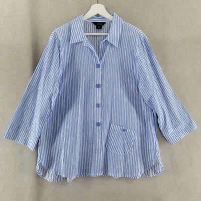 Camiseta Ali Miles Top Mujer XL Azul Rayas Abotonada Túnica Costera Náutica Cuadrada Camisa Foto 1 de 4