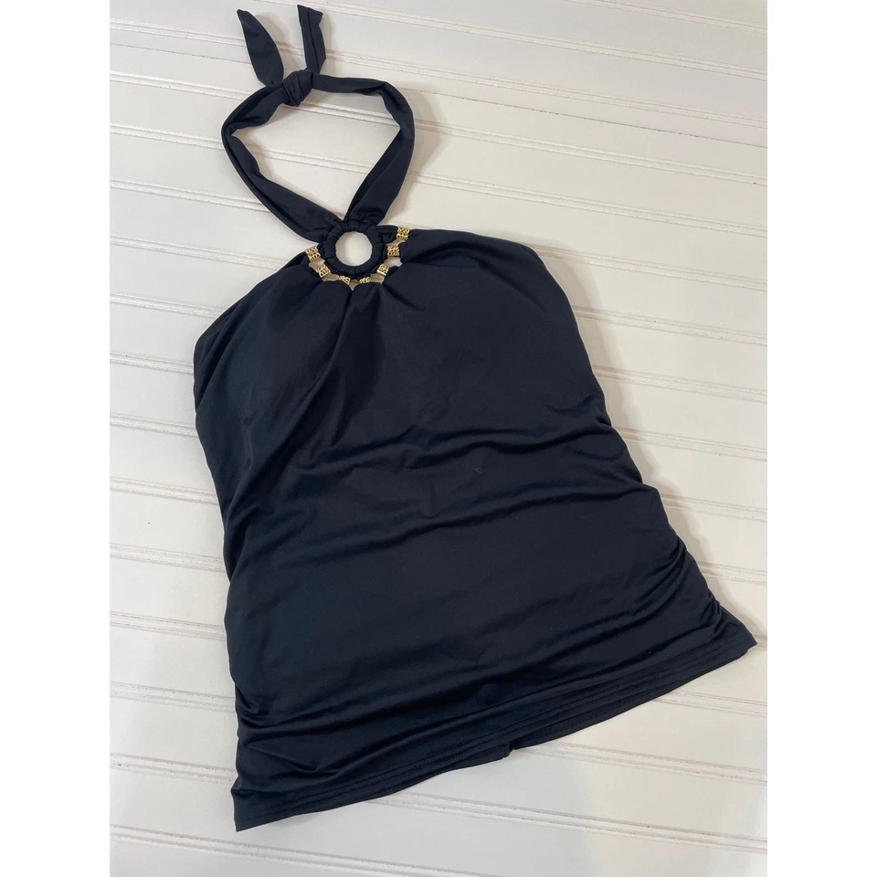 Regata Carmen Marc Valvo preta tribal musa frisada halter natação tamanho XS - Imagem 1 de 4