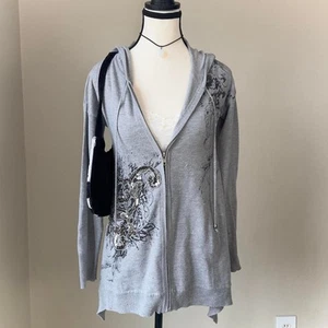 Y2k Style Miss Me Grunge Embellished Metallic Beaded Sequin Zip Up Tunic Hoodie - Picture 1 of 8