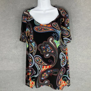 L Bisse Top Women Sz XL Paisley Print Tunic Stretchy Hippie Boho Colorful USA - Picture 1 of 10