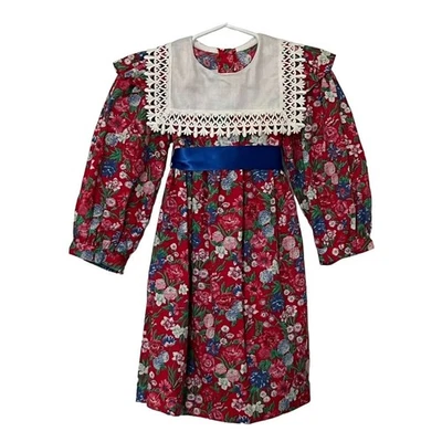 Vestido Courtney Ann Cottagecore Floral Cuello Crochet Lazo Satinado Talla 4 EE. UU. Foto 1 de 4