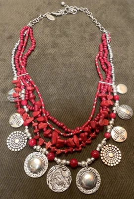 rebecca collection for chicos cherry & silver-tone bib design genuine howlite - Image 1 of 4