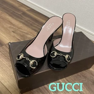 GUCCI Sandalias Mula de charol negro Zapatos para mujer Talla 34.5/US Talla 5.5 - Imagen 1 de 10