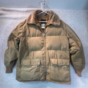Vintage Squire Down Bomber Beige Jacket Made in Canada Faux Fur Plaid 70s - Picture 1 of 13
