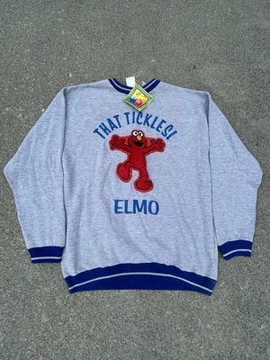 VINTAGE 90s Tickle Me Elmo Sesame Street Ringer Crew Sweatshirt Large Talking - Image 1 of 4