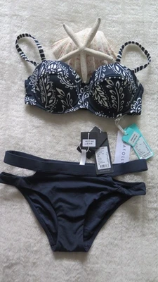 NUEVO Seafolly 8 Folklore Bustier U/W y 8 S. Colectivo Banda Dividida Caderas Azul Marino Verdadero Foto 1 de 4