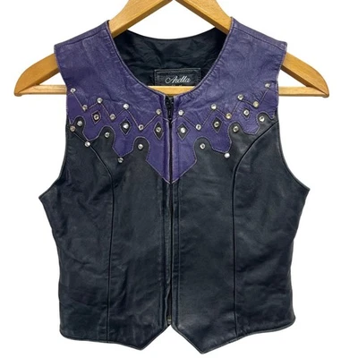 Arella Leather Vest Women's XS Studded Western Cowgirl 80s Vintage Rodeo READ - Image 1 of 4