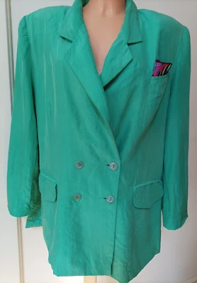 Blazer vintage para mujer Betty Barclay verde seda con forro chaqueta talla 40 Foto 1 de 4