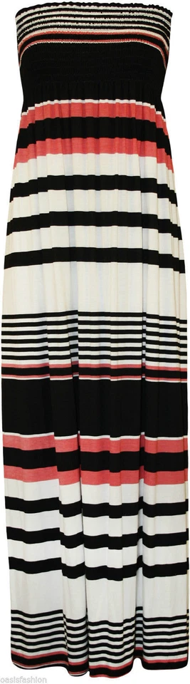 Womens Ladies Plus Size Boob Tube Plain Stretch Printed Sheering Maxi Dress 8-26 - Image 1 of 1