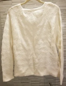Neu mit Etikett Ann Taylor LOFT leichter Pullover mit Zopfmusterstreifen flüsterweiß Large - Bild 1 von 3