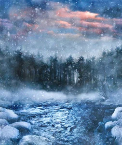 Hoffman Call of the Wild SNOWY RIVER Scenic Storm Forest Fabric 37 In Panel - Picture 1 of 5