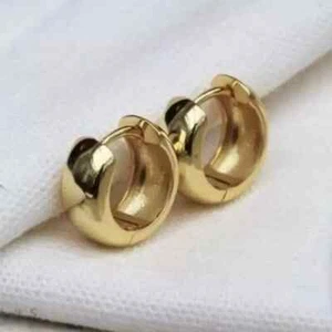 Vintage 14k Yellow Gold Plated Classic Small Chunky Huggies Hoops Earrings - Picture 1 of 4