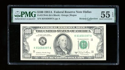 DBR 1981-A $100 Dallas Fr. 2170-K PMG 55 EPQ Serial K01650397A - Image 1 of 2