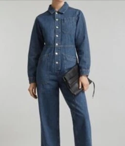 Lisa Says Gah Long Sleeve Medium Jumpsuit Overalls Denim Blue Jean WOW Buttons - Picture 1 of 13