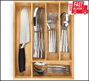 Pristine Bamboo Silverware Organizer– Utensil Organizer for Kitchen Drawers –... - Picture 1 of 3