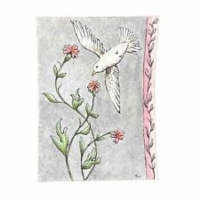 ACEO Original Watercolor Painting Dove and Flowers Nature 3.5”x2.5” Signed