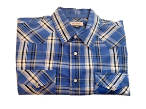 ANCHOR BLUE kariertes langärmliges weißes Perlen Druckknopf Herrenhemd Größe Large - Bild 1 von 19