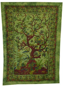 GREEN TREE of LIFE INDIAN WALL HANGING TAPESTRY BEDSPREAD THROW Dorm Decor Art - Picture 1 of 3