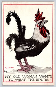Tarjeta postal de gallo sufragista humor cómico mi vieja mujer quiere usar los Spurs - Imagen 1 de 4