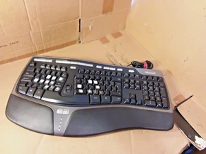 Microsoft Natural Ergonomic Black Keyboard 4000 v1.0 1048 KU462 *Some Keys Worn" - Picture 1 of 9