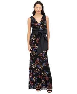 $328 Eliza J Women's Sequined Floral Gown, Black Multi, Size- 8 (WITHOUT BELT) - Picture 1 of 4