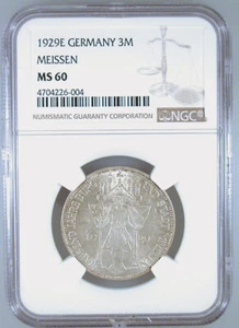 1929E Germany 3 Mark Meissen MS-60 NGC Certified - Picture 1 of 4
