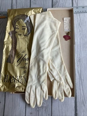 "Guantes largos de nailon Hansen Complexion años 60 vintage caja y etiquetas Broadway 6 1/2" Foto 1 de 4