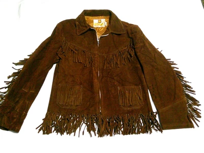Verdadera De Colección Años 70 BERMANS Marrón Gamuza Cuero Hippie Western FRINGE Chaqueta S Unisex Foto 1 de 4