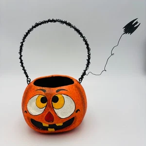 Dept 56 Halloween Jack O Lantern Candy Bucket Pail Glitter Paper Mache - Picture 1 of 10