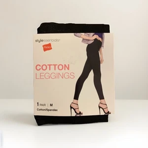 stylessentials HANES Womens Black Cotton LEGGINGS M (8-10) NWT - Picture 1 of 2