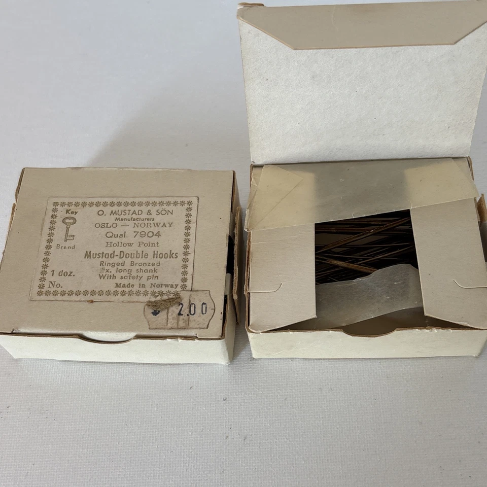 Mustad Double Hooks 7904 2 Boxes 12/ea Vintage Made in Norway Hollow Point - Image 1 of 4