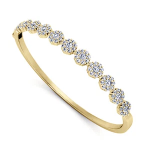 Solid 14k Gold Cluster Flower Bangle Natural Round Diamond 2.25ct 7" - Picture 1 of 5