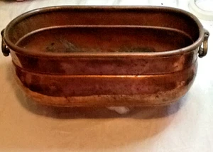 VINTAGE SOLID COPPER PLANTER W/ SOLID BRASS HANDLES 15 X 8.5" HAND MADE 061924a - Picture 1 of 23