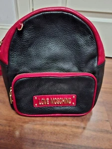 Love Moschino Backpack Genuine Leather RARE Black/Red - Picture 1 of 13